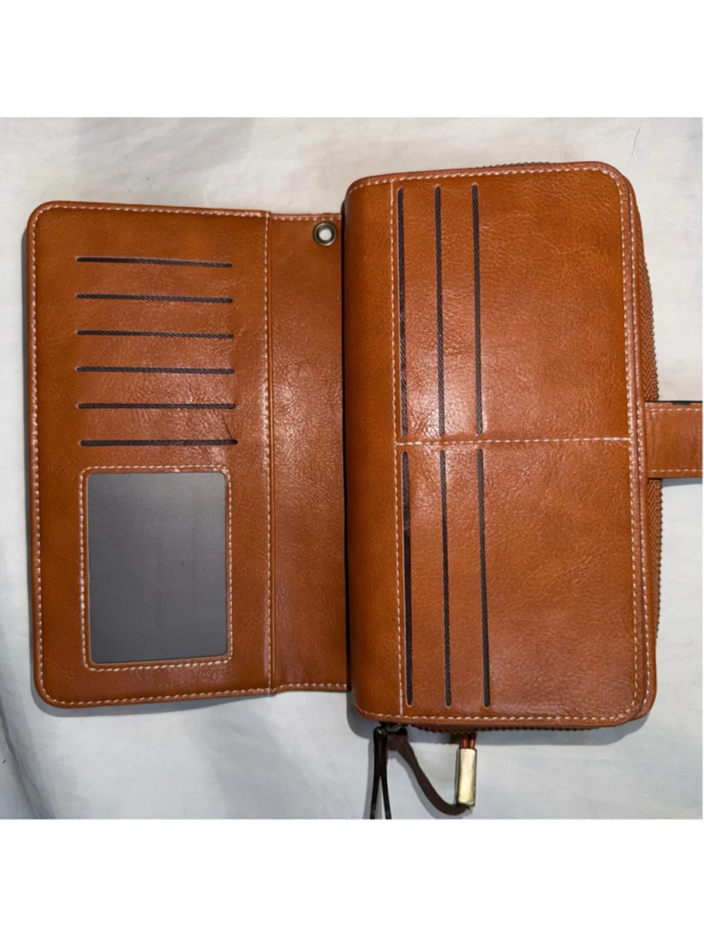EUC Charm Infinite Vegan Leather Zip Around 2 section Fashion Wallet RFID Block
